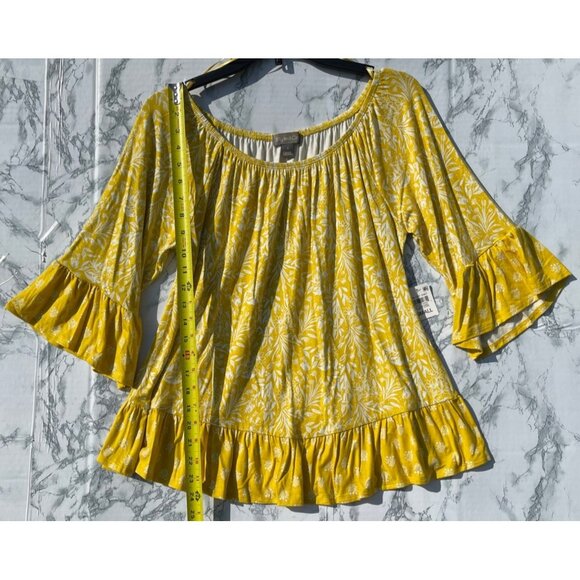 Style & Co Womens Yellow Floral Ruffle Hem and sleeve Peasant Blouse Sz  Small - Picture 3 of 7